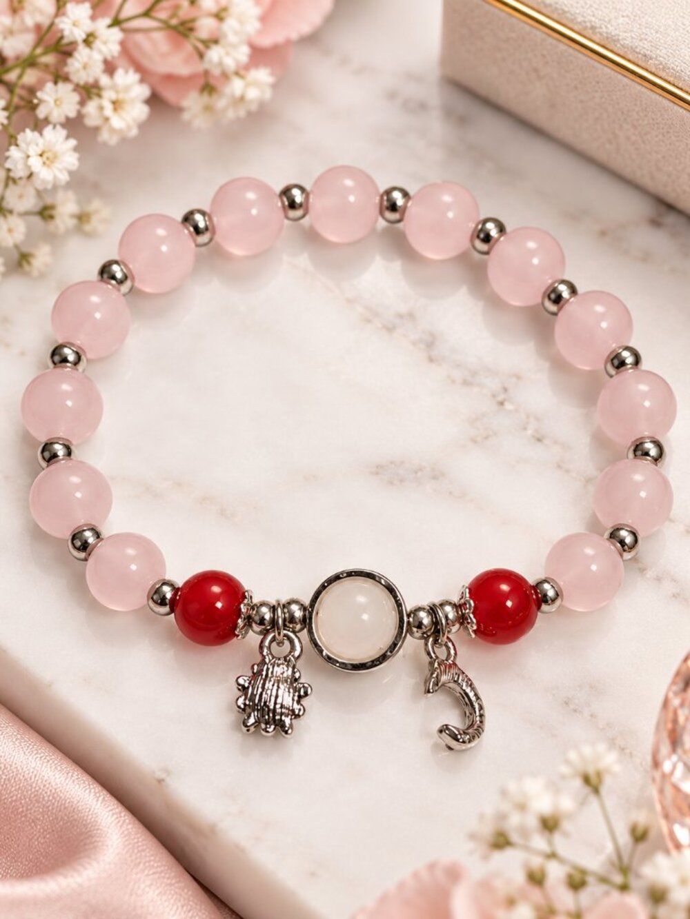 Celestial Moonstone Beaded Bracelet Moon Star Rhinestone Charms